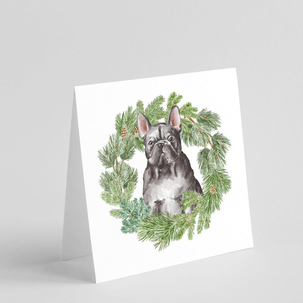 French Bulldog Black Christmas Wreath Square Greeting Cards and Envelopes Pack of 8 Blank Cards with Envelopes Blank Thank You Note Greeting Cards Stationery