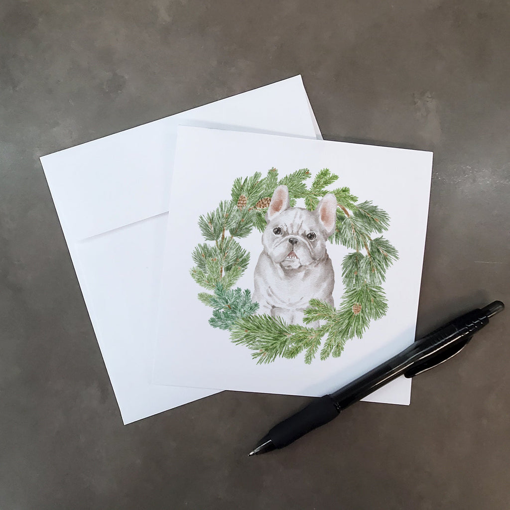 French Bulldog White Christmas Wreath Square Greeting Cards and Envelopes Pack of 8 Blank Cards with Envelopes Blank Thank You Note Greeting Cards Stationery