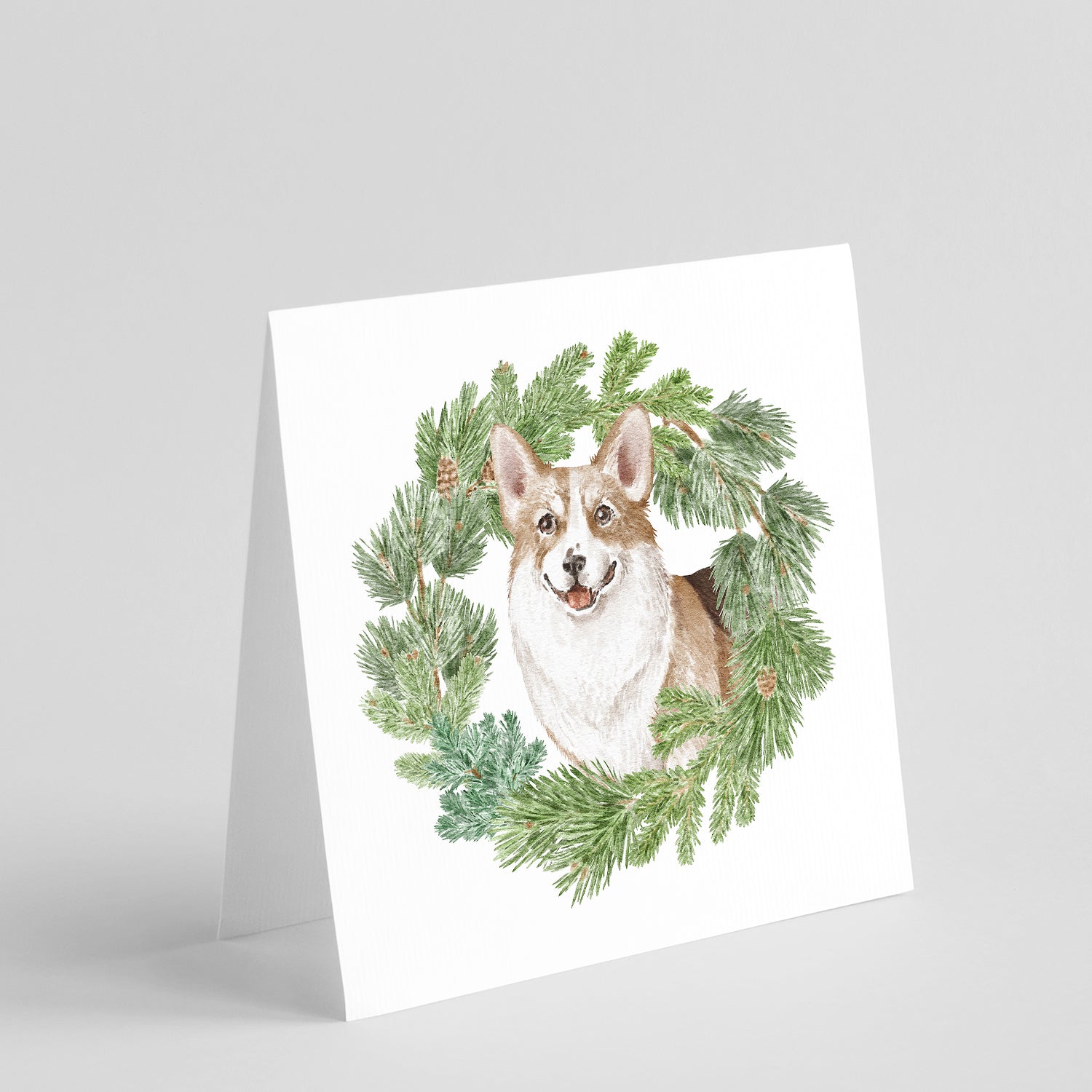 Corgi Tricolor Smiling Christmas Wreath Square Greeting Cards and Envelopes Pack of 8 Blank Cards with Envelopes Blank Thank You Note Greeting Cards Stationery
