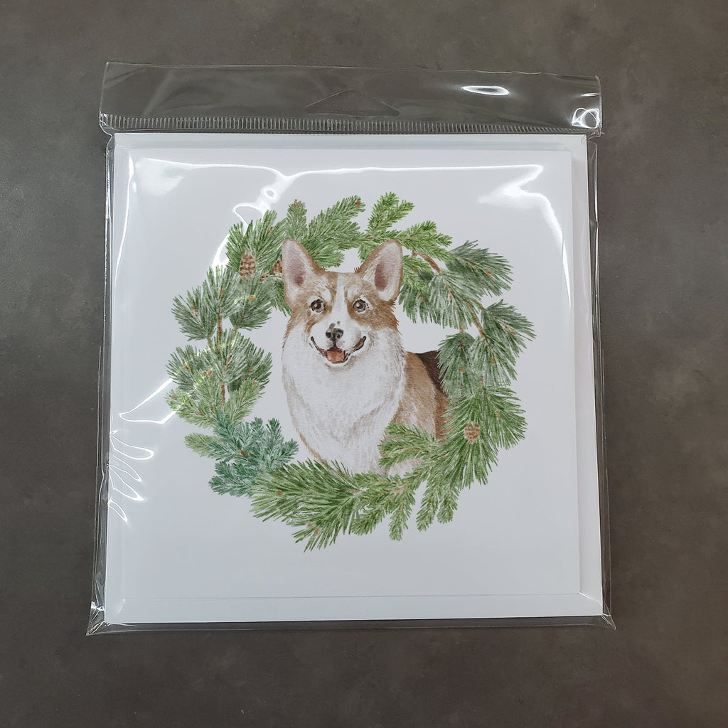Corgi Tricolor Smiling Christmas Wreath Square Greeting Cards and Envelopes Pack of 8 Blank Cards with Envelopes Blank Thank You Note Greeting Cards Stationery