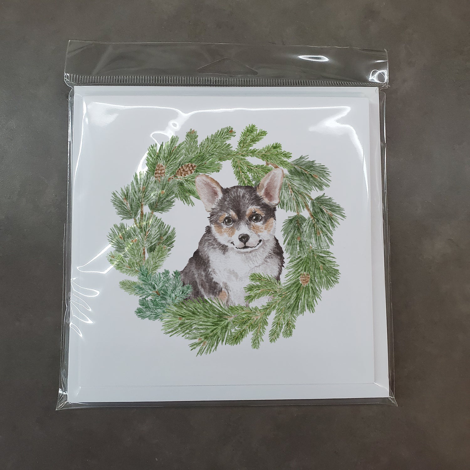 Corgi Tricolor Puppy Christmas Wreath Square Greeting Cards and Envelopes Pack of 8 Blank Cards with Envelopes Blank Thank You Note Greeting Cards Stationery