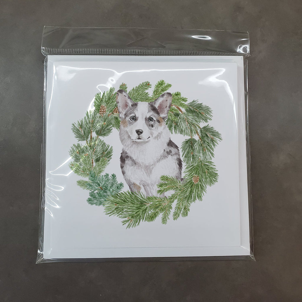Corgi Blue Merle Christmas Wreath Square Greeting Cards and Envelopes Pack of 8 Blank Cards with Envelopes Blank Thank You Note Greeting Cards Stationery