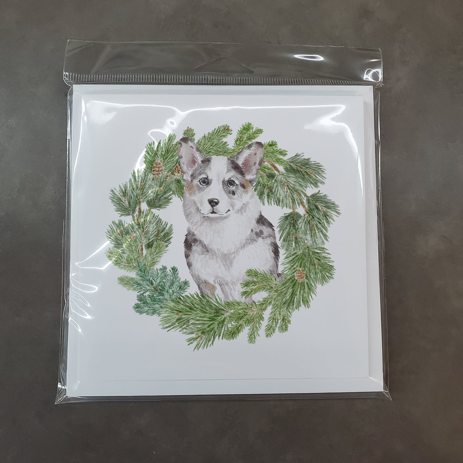 Corgi Blue Merle Christmas Wreath Square Greeting Cards and Envelopes Pack of 8 Blank Cards with Envelopes Blank Thank You Note Greeting Cards Stationery