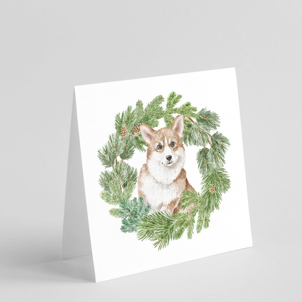 Corgi Red Christmas Wreath Square Greeting Cards and Envelopes Pack of 8 Blank Cards with Envelopes Blank Thank You Note Greeting Cards Stationery