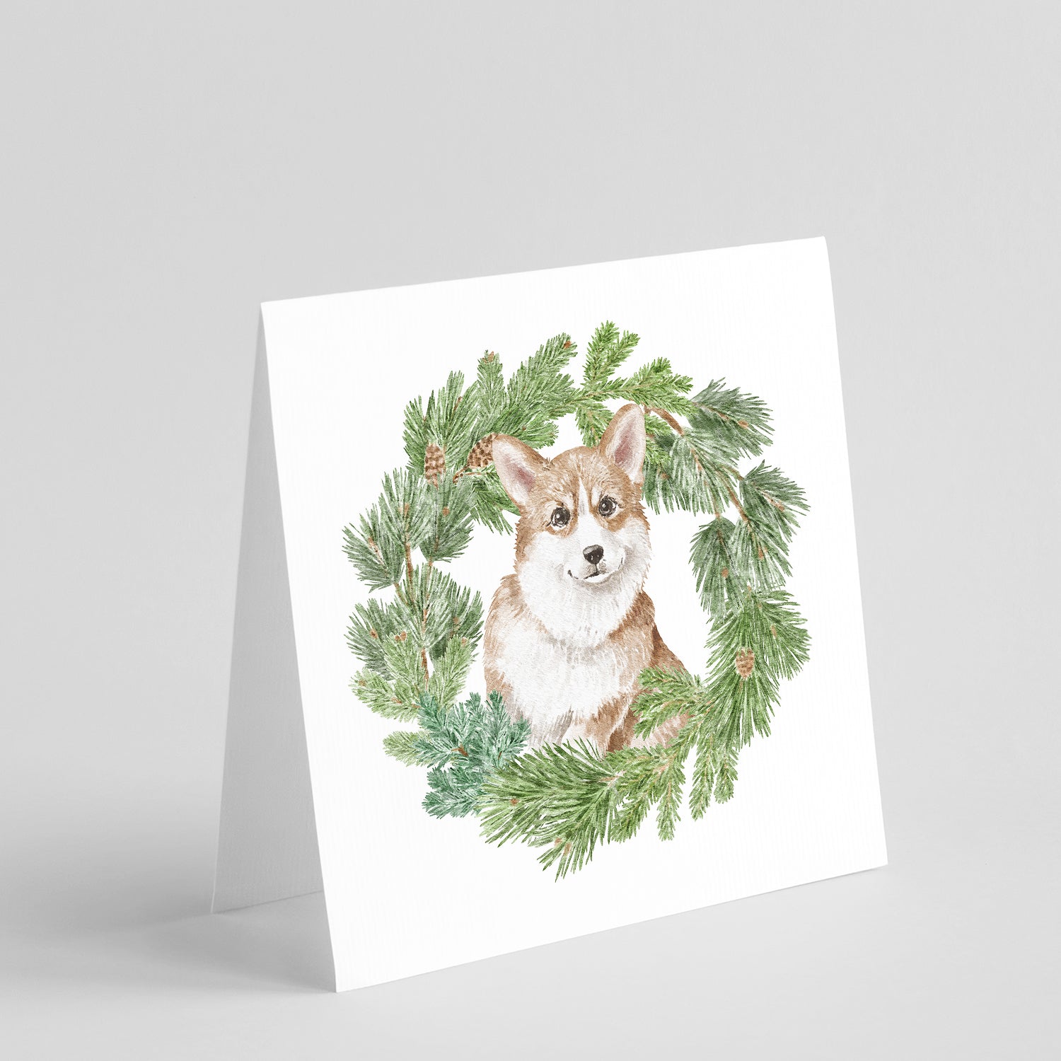 Corgi Red Christmas Wreath Square Greeting Cards and Envelopes Pack of 8 Blank Cards with Envelopes Blank Thank You Note Greeting Cards Stationery