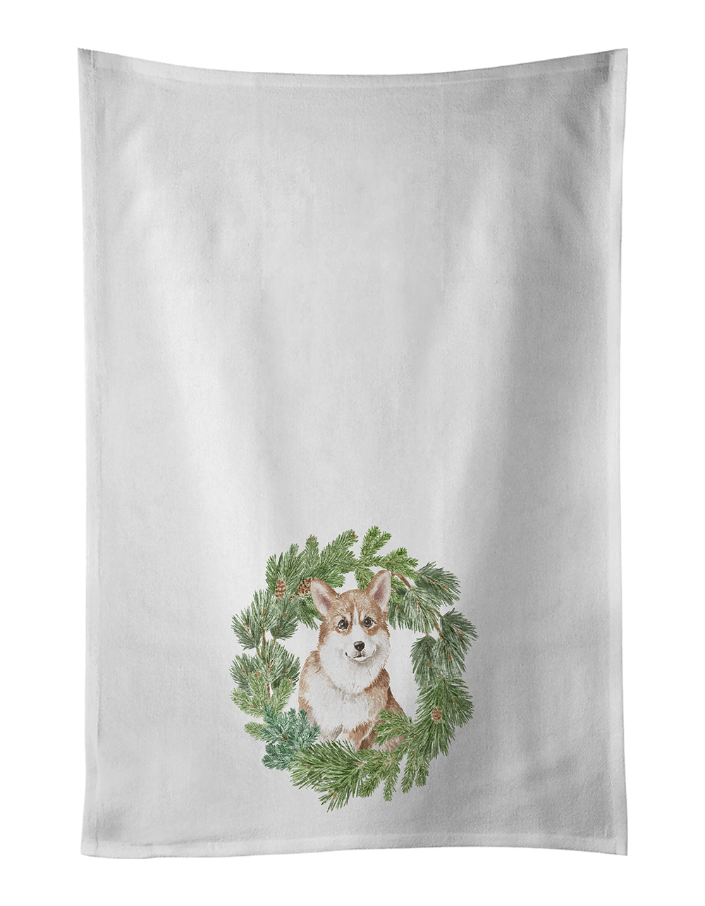 Corgi Red Christmas Wreath Kitchen Towel Set of 2 White Dish Towels Decorative Bathroom Hand towel for Hand, Face, Hair, Yoga, Tea, Dishcloth, 19 X 28", White