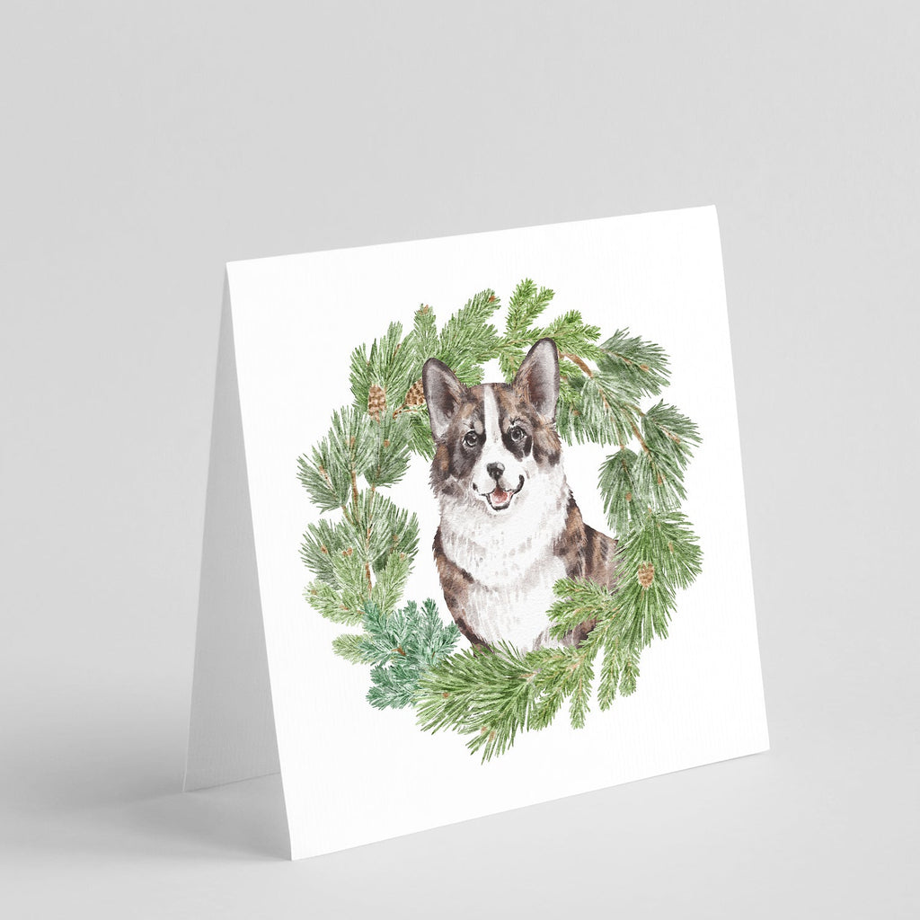 Corgi Brindle Christmas Wreath Square Greeting Cards and Envelopes Pack of 8 Blank Cards with Envelopes Blank Thank You Note Greeting Cards Stationery