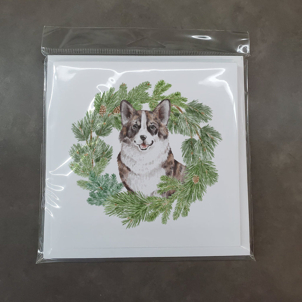 Corgi Brindle Christmas Wreath Square Greeting Cards and Envelopes Pack of 8 Blank Cards with Envelopes Blank Thank You Note Greeting Cards Stationery