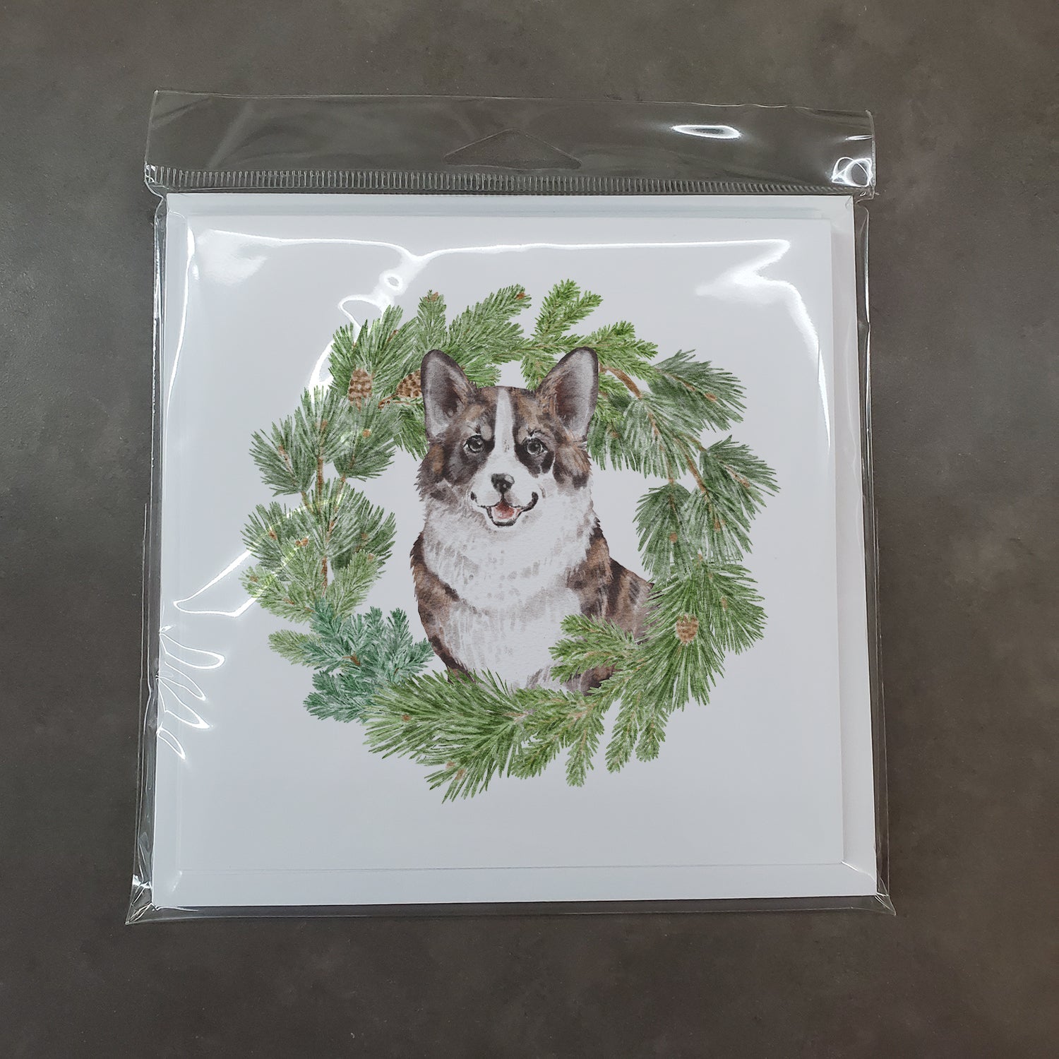 Corgi Brindle Christmas Wreath Square Greeting Cards and Envelopes Pack of 8 Blank Cards with Envelopes Blank Thank You Note Greeting Cards Stationery
