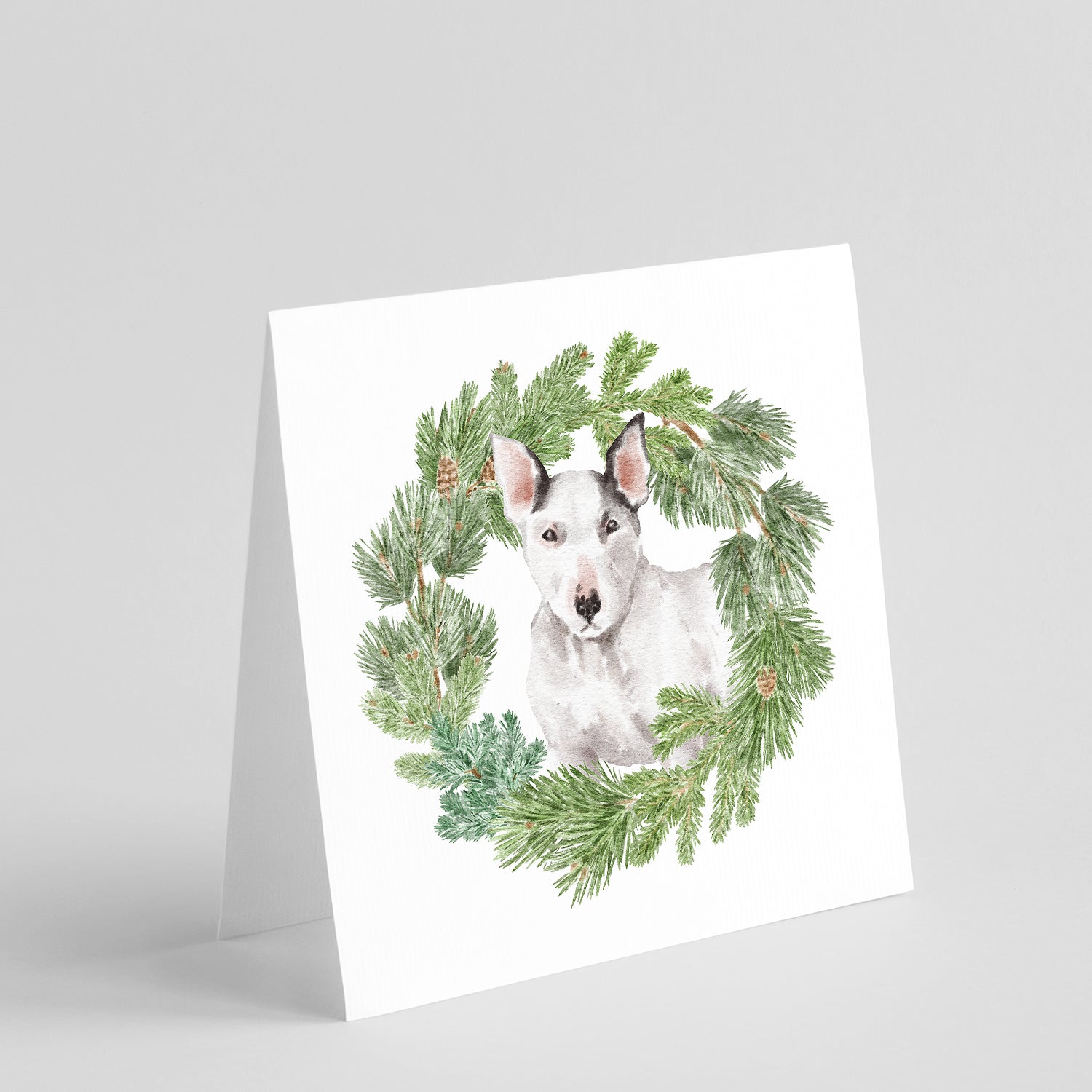 Bull Terrier White Christmas Wreath Square Greeting Cards and Envelopes Pack of 8 Blank Cards with Envelopes Blank Thank You Note Greeting Cards Stationery