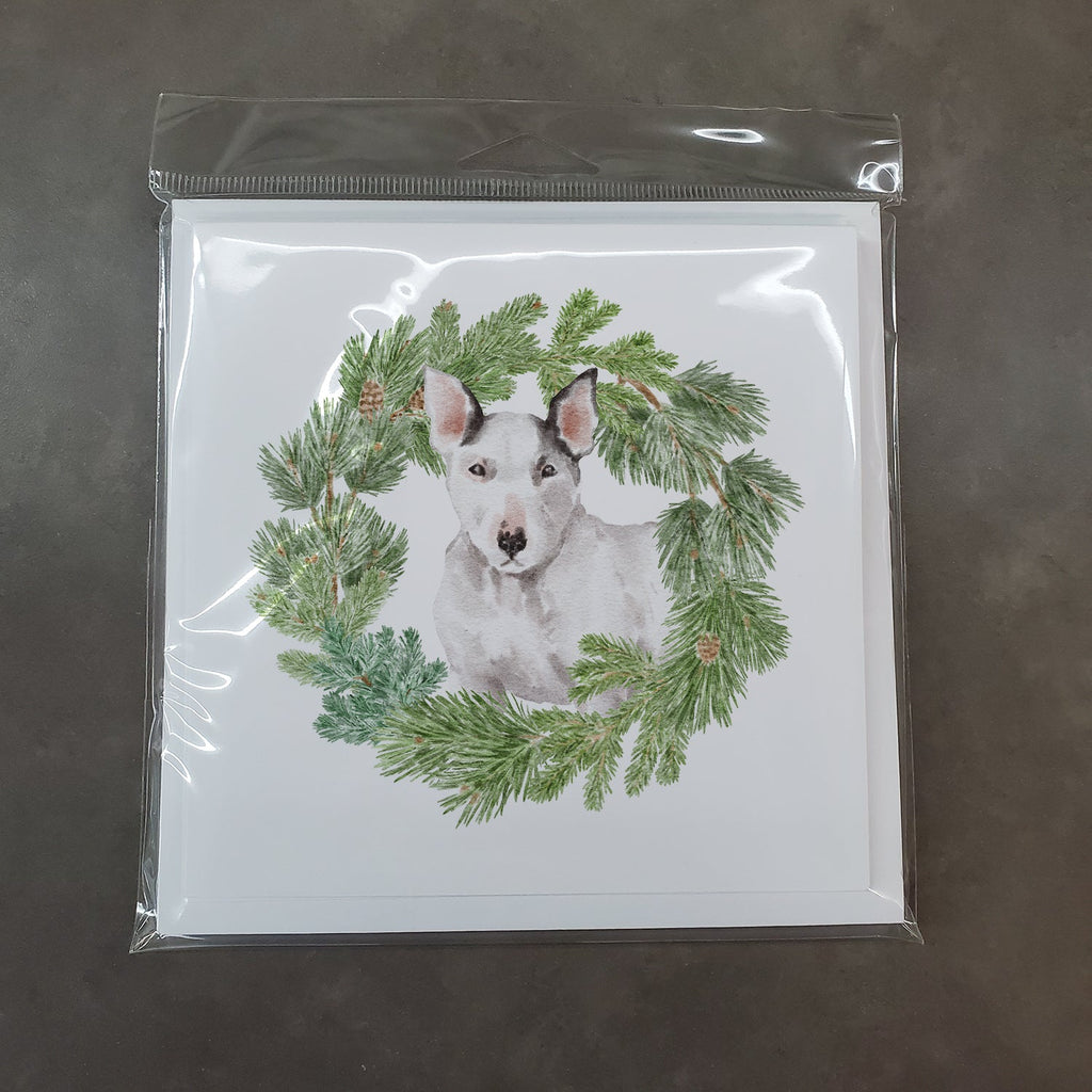 Bull Terrier White Christmas Wreath Square Greeting Cards and Envelopes Pack of 8 Blank Cards with Envelopes Blank Thank You Note Greeting Cards Stationery