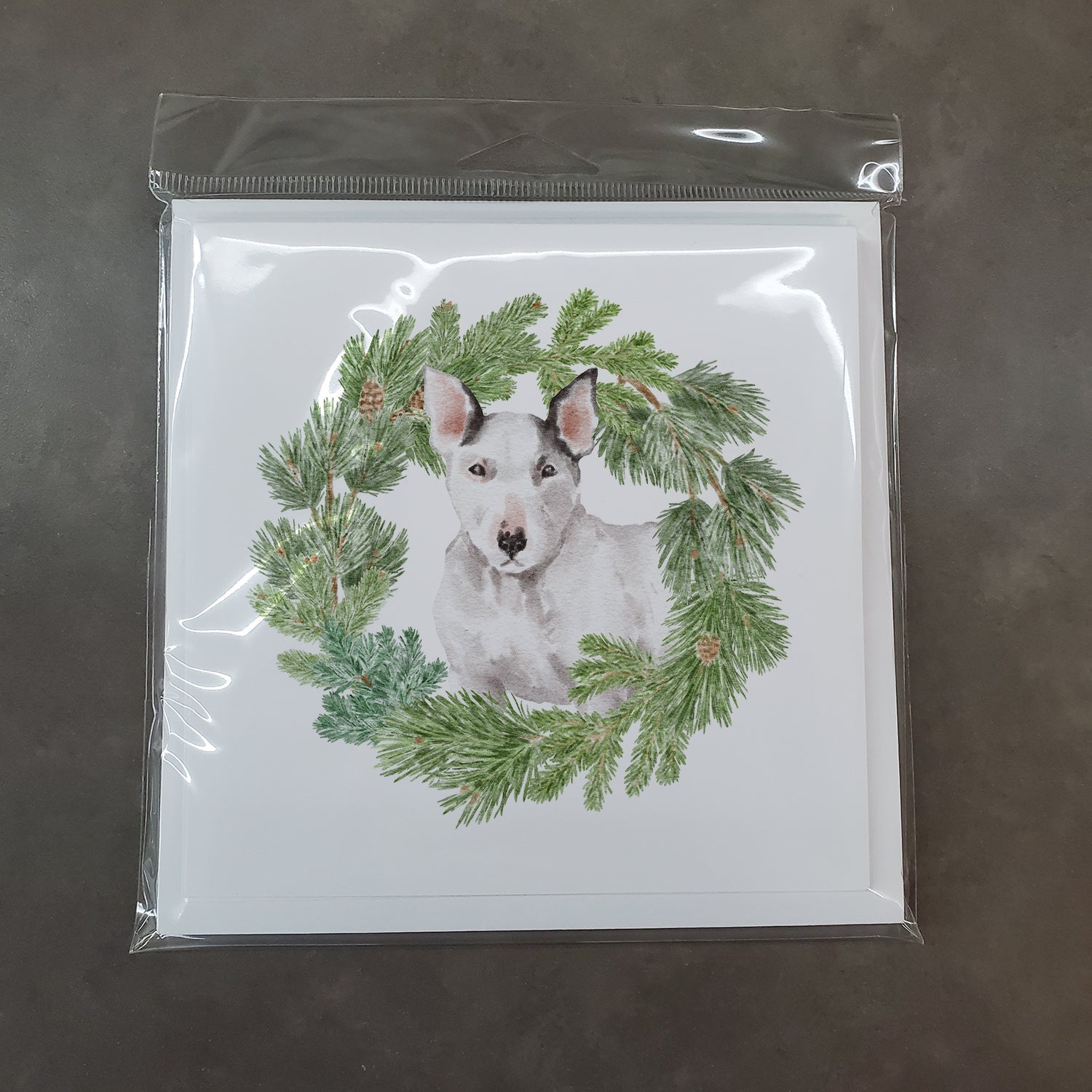 Bull Terrier White Christmas Wreath Square Greeting Cards and Envelopes Pack of 8 Blank Cards with Envelopes Blank Thank You Note Greeting Cards Stationery