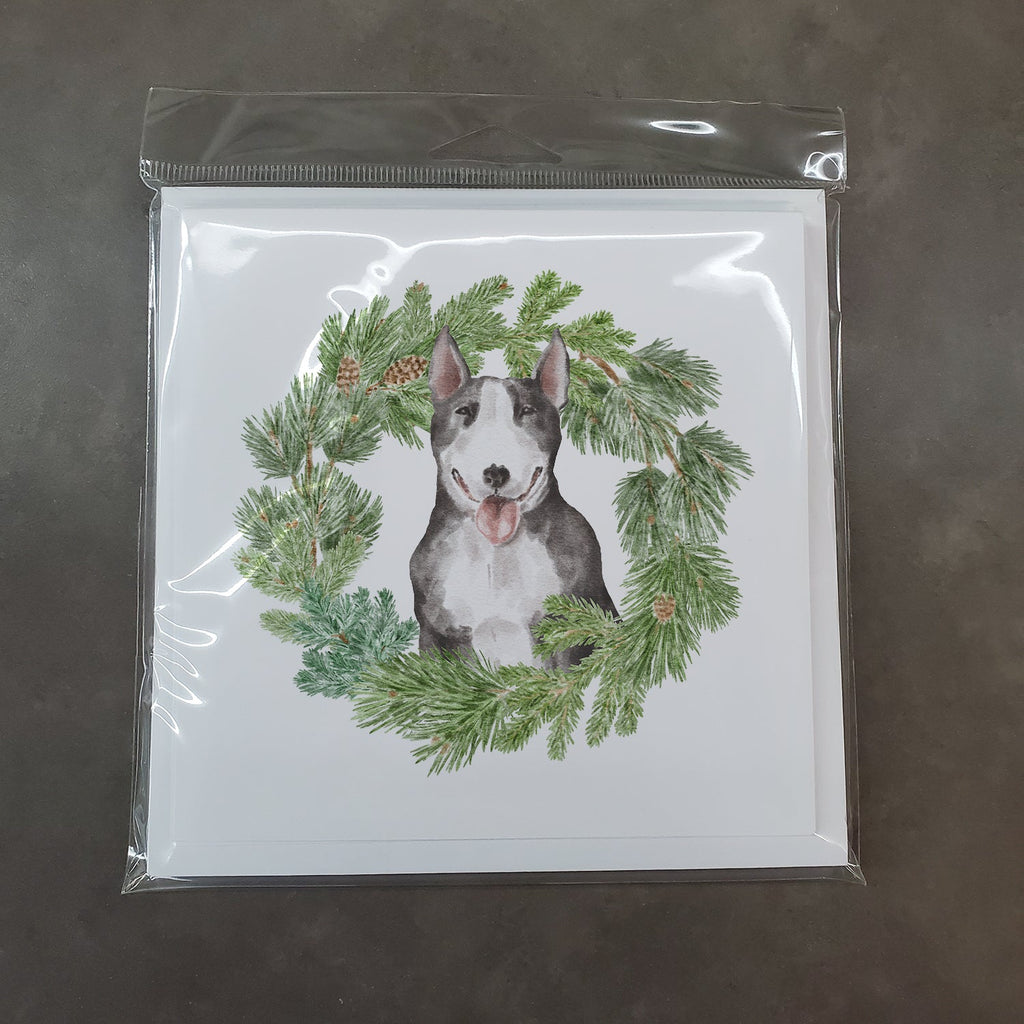 Bull Terrier Black and White Christmas Wreath Square Greeting Cards and Envelopes Pack of 8 Blank Cards with Envelopes Blank Thank You Note Greeting Cards Stationery