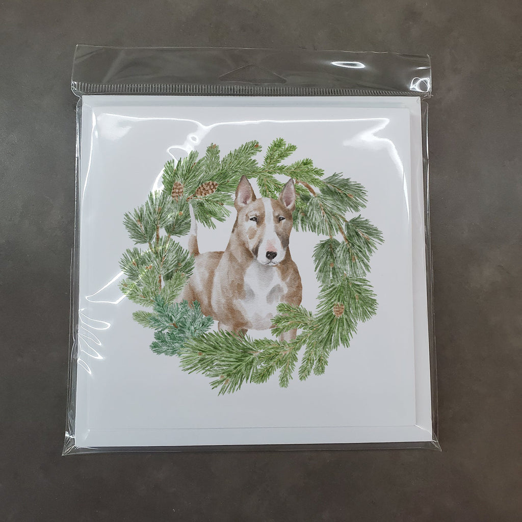 Bull Terrier Red and White Christmas Wreath Square Greeting Cards and Envelopes Pack of 8 Blank Cards with Envelopes Blank Thank You Note Greeting Cards Stationery