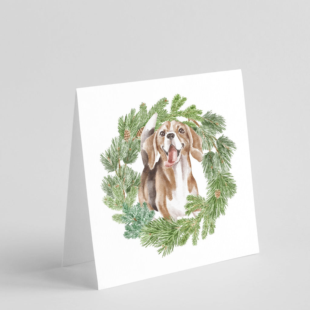 Beagle Smiling Christmas Wreath Square Greeting Cards and Envelopes Pack of 8 Blank Cards with Envelopes Blank Thank You Note Greeting Cards Stationery