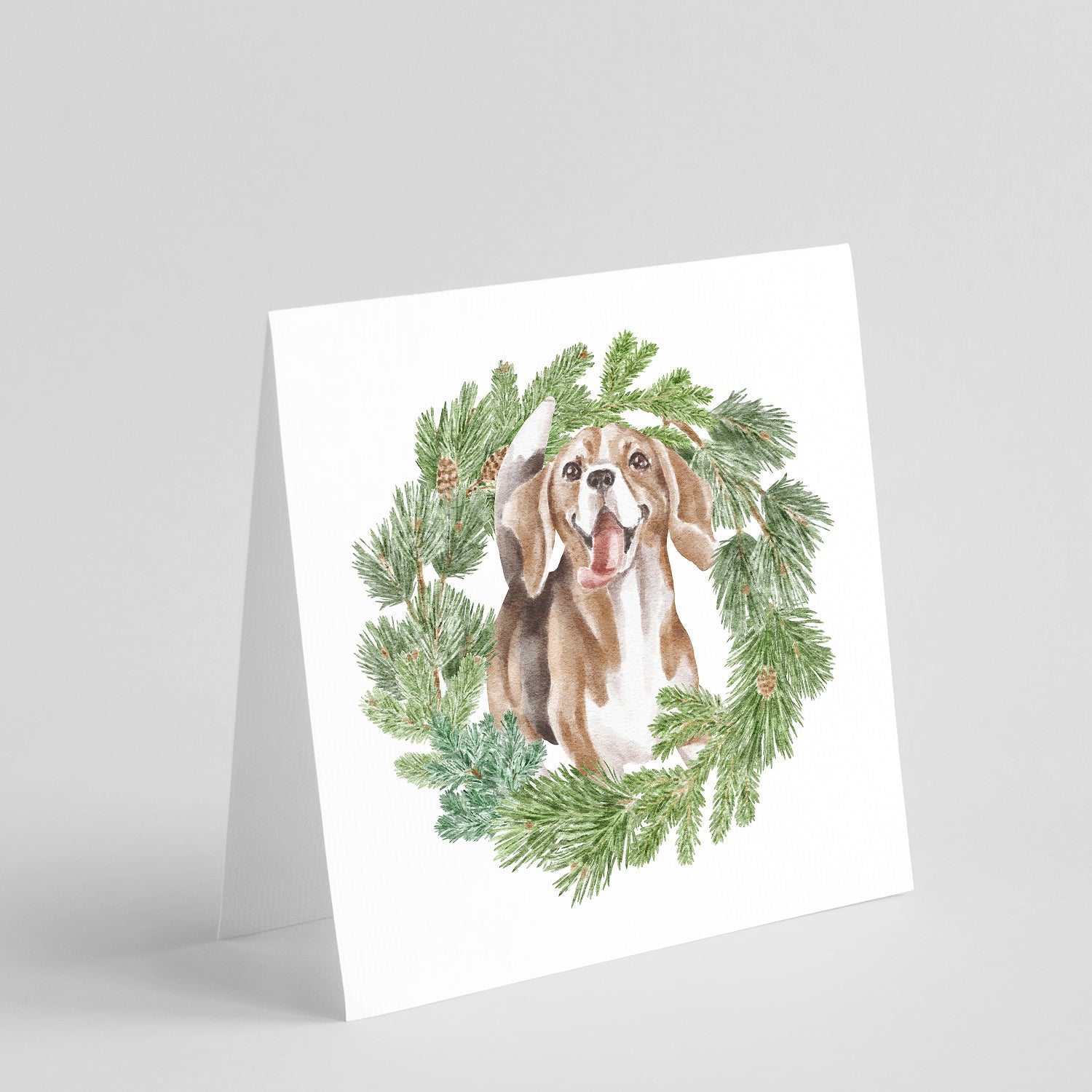 Beagle Smiling Christmas Wreath Square Greeting Cards and Envelopes Pack of 8 Blank Cards with Envelopes Blank Thank You Note Greeting Cards Stationery