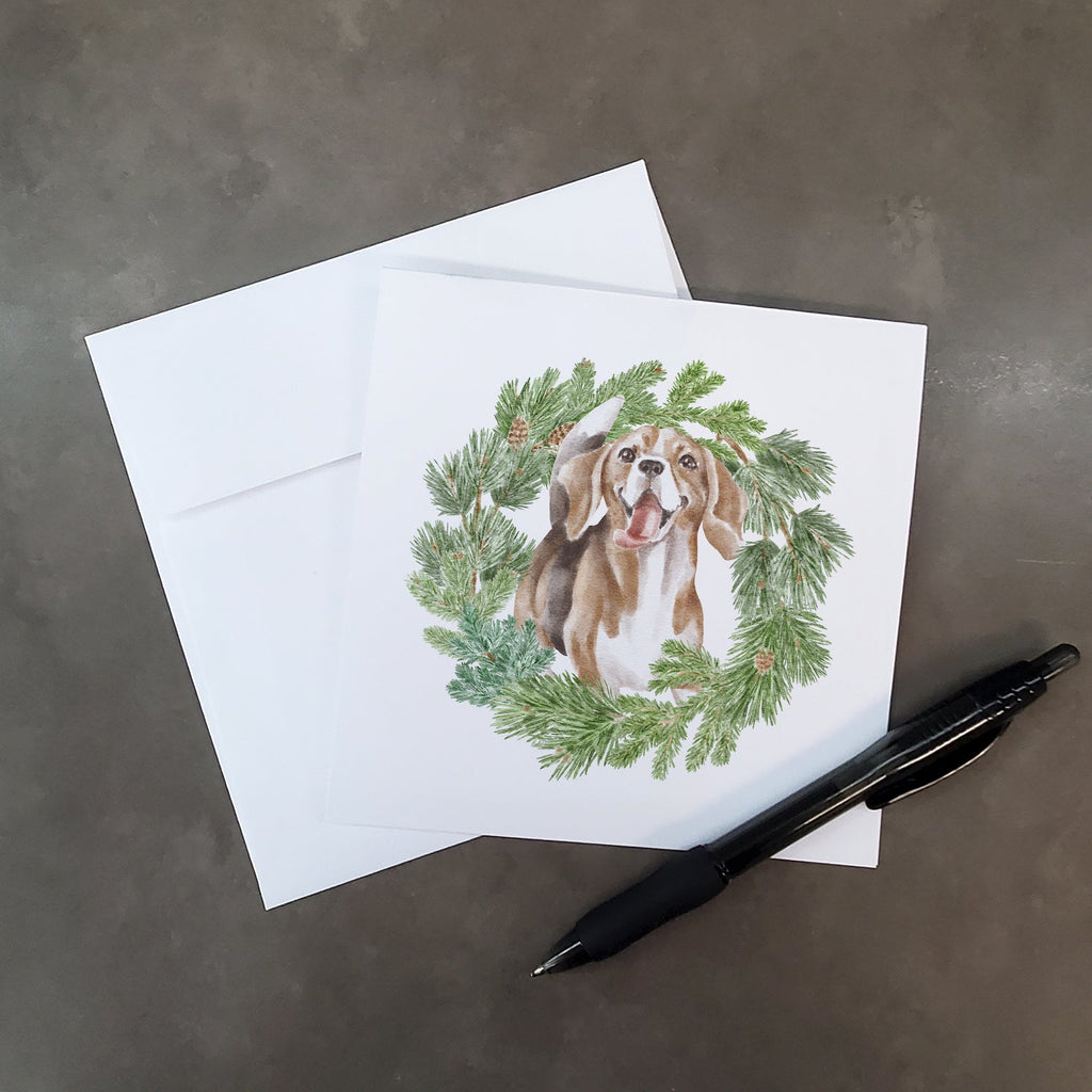 Beagle Smiling Christmas Wreath Square Greeting Cards and Envelopes Pack of 8 Blank Cards with Envelopes Blank Thank You Note Greeting Cards Stationery