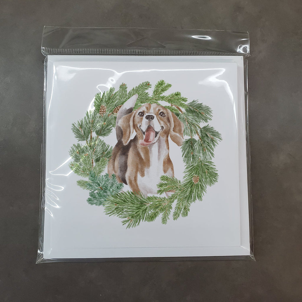 Beagle Smiling Christmas Wreath Square Greeting Cards and Envelopes Pack of 8 Blank Cards with Envelopes Blank Thank You Note Greeting Cards Stationery