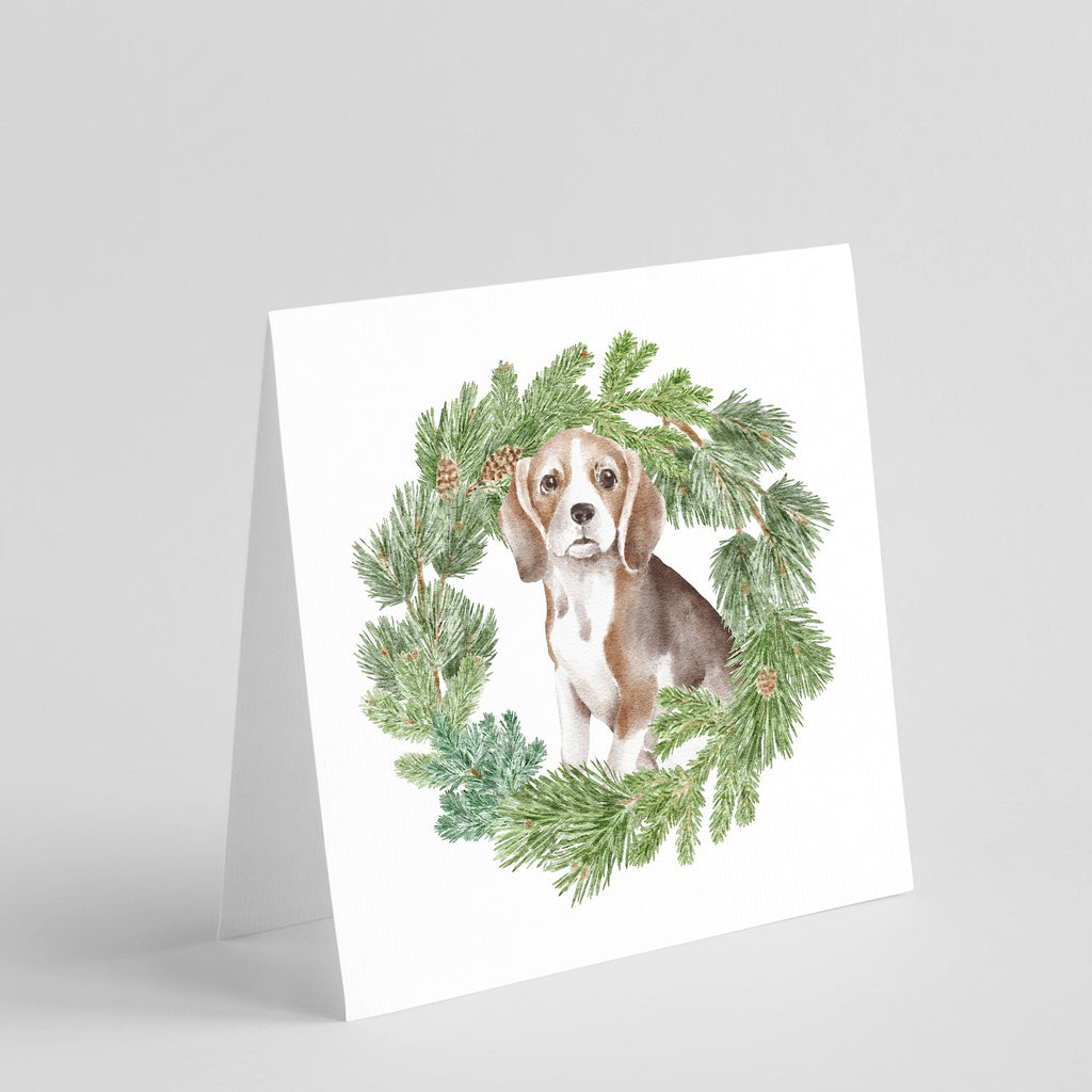 Beagle Puppy Christmas Wreath Square Greeting Cards and Envelopes Pack of 8 Blank Cards with Envelopes Blank Thank You Note Greeting Cards Stationery