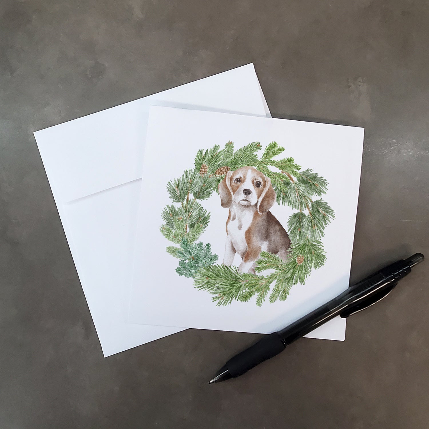Beagle Puppy Christmas Wreath Square Greeting Cards and Envelopes Pack of 8 Blank Cards with Envelopes Blank Thank You Note Greeting Cards Stationery