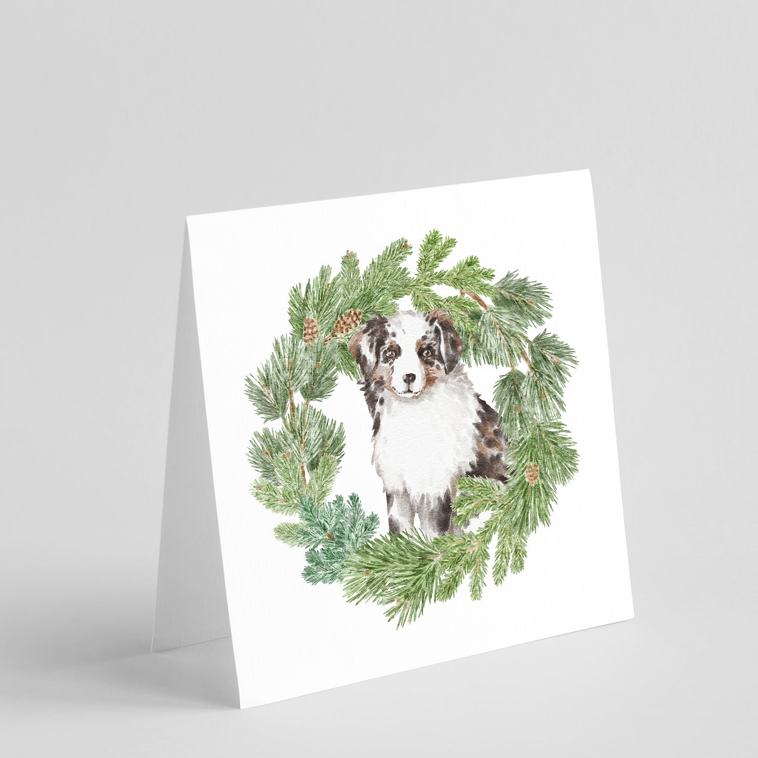 Australian Shepherd Puppy Blue Merle Christmas Wreath Square Greeting Cards and Envelopes Pack of 8 Blank Cards with Envelopes Blank Thank You Note Greeting Cards Stationery