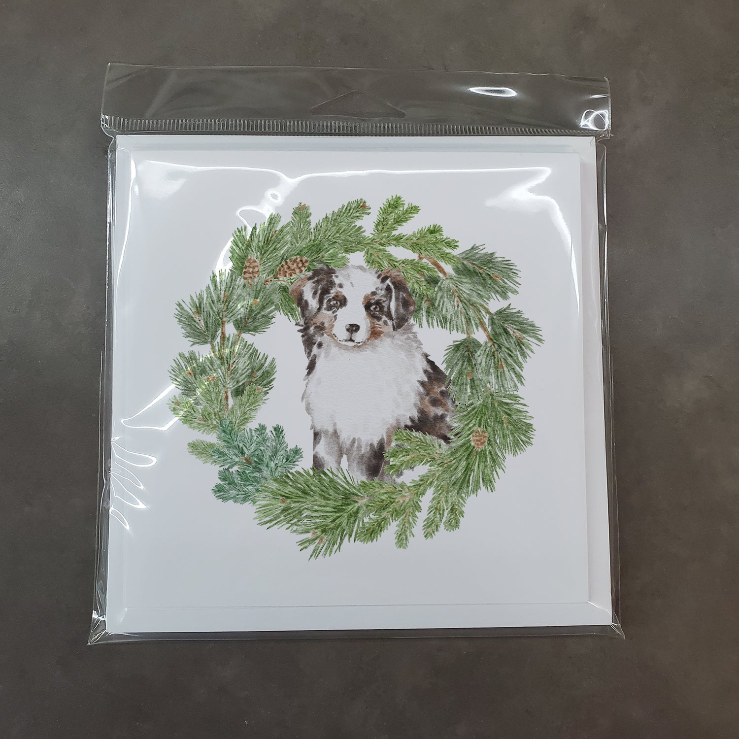 Australian Shepherd Puppy Blue Merle Christmas Wreath Square Greeting Cards and Envelopes Pack of 8 Blank Cards with Envelopes Blank Thank You Note Greeting Cards Stationery
