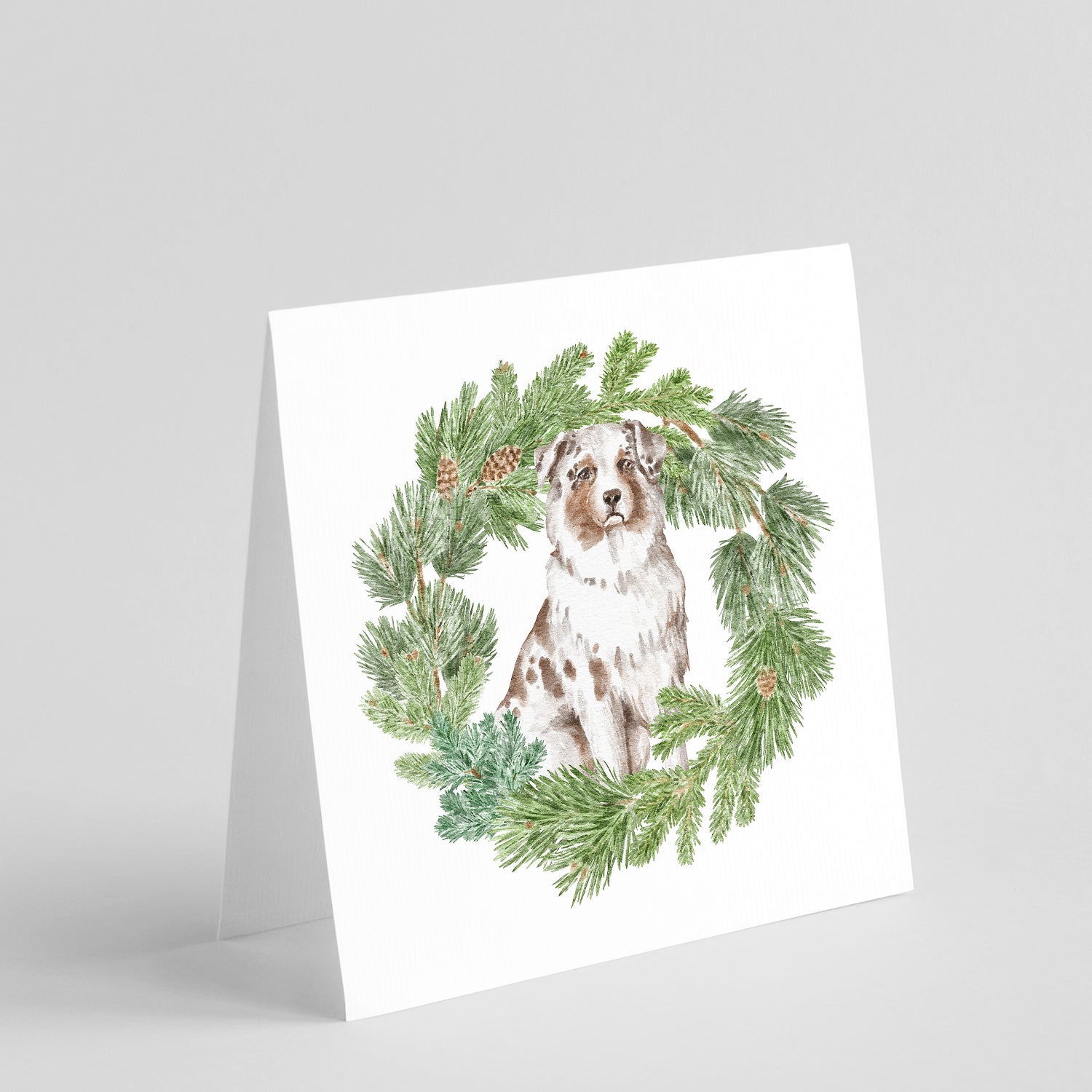 Australian Shepherd Red Merle Christmas Wreath Square Greeting Cards and Envelopes Pack of 8 Blank Cards with Envelopes Blank Thank You Note Greeting Cards Stationery
