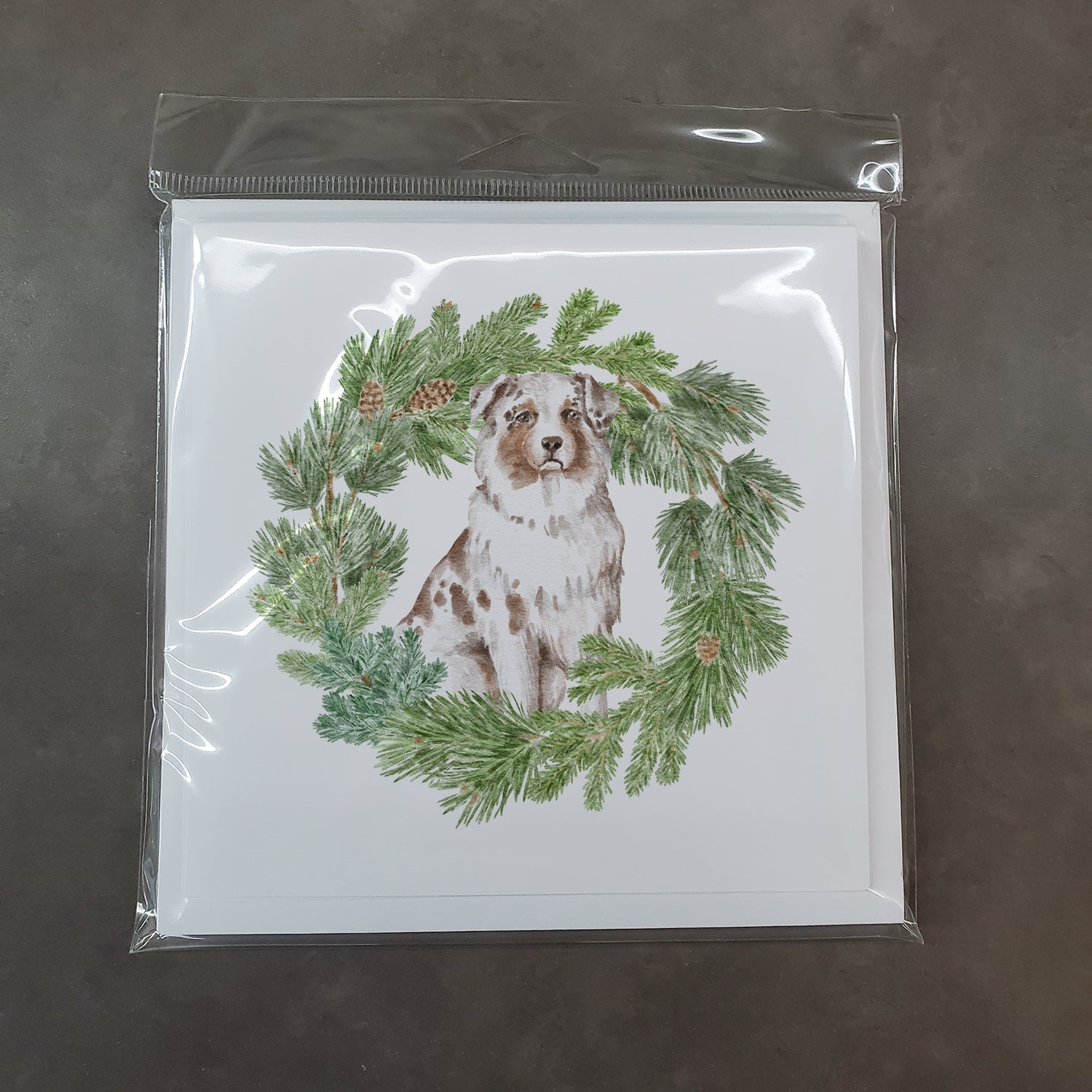 Australian Shepherd Red Merle Christmas Wreath Square Greeting Cards and Envelopes Pack of 8 Blank Cards with Envelopes Blank Thank You Note Greeting Cards Stationery
