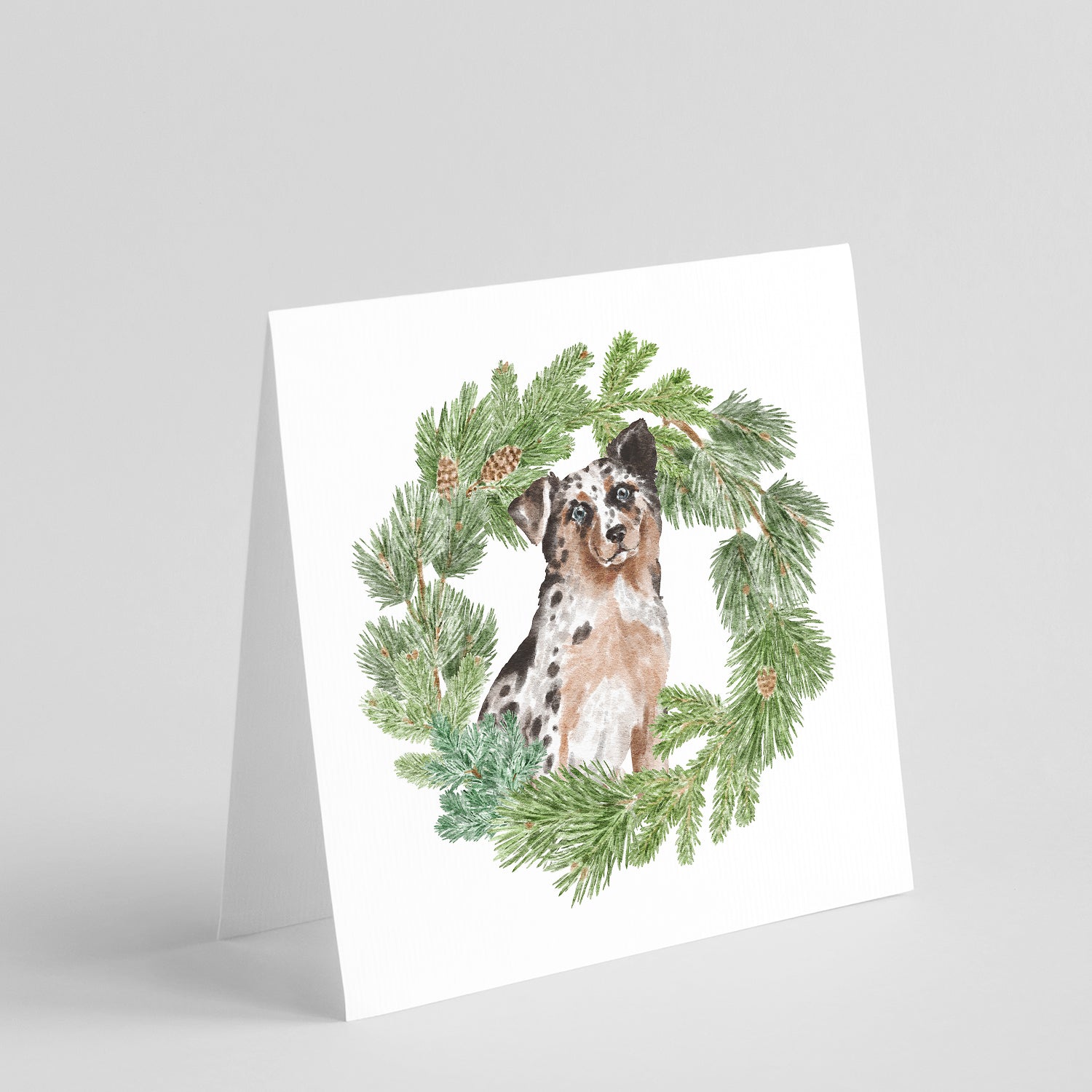 Australian Shepherd Blue Merle Shorthaired Christmas Wreath Square Greeting Cards and Envelopes Pack of 8 Blank Cards with Envelopes Blank Thank You Note Greeting Cards Stationery