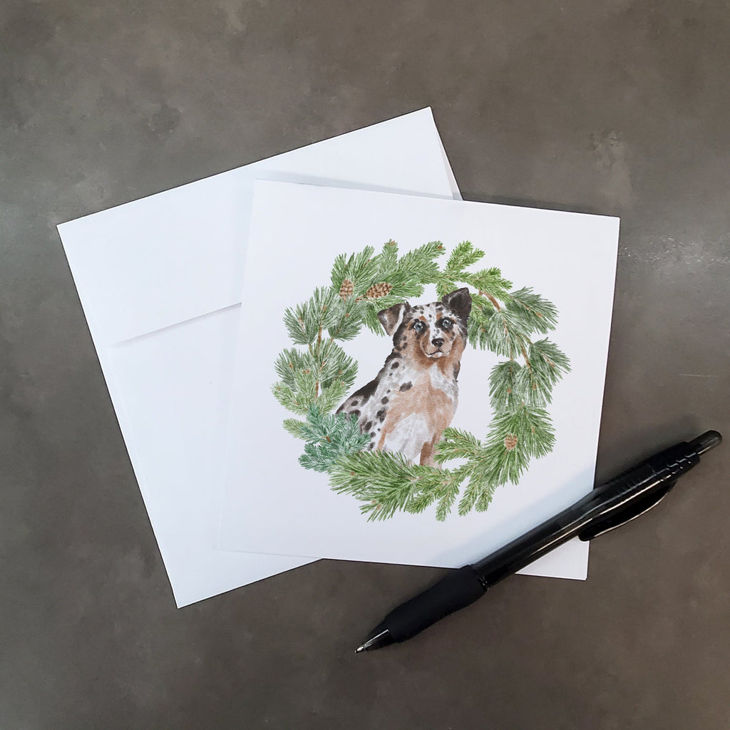 Australian Shepherd Blue Merle Shorthaired Christmas Wreath Square Greeting Cards and Envelopes Pack of 8 Blank Cards with Envelopes Blank Thank You Note Greeting Cards Stationery