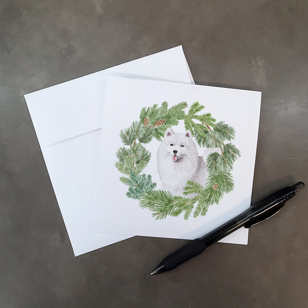 Samoyed Smiling Christmas Wreath Square Greeting Cards and Envelopes Pack of 8 Blank Cards with Envelopes Blank Thank You Note Greeting Cards Stationery