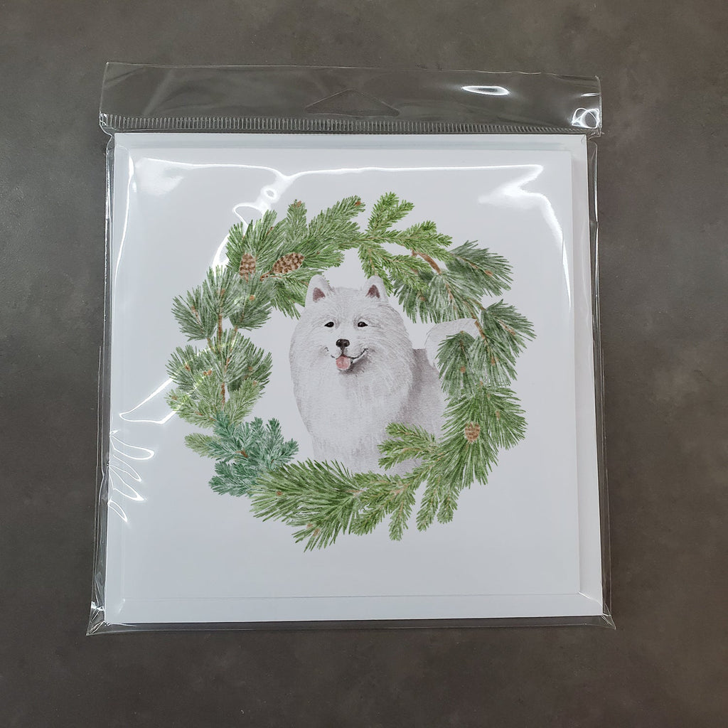Samoyed Smiling Christmas Wreath Square Greeting Cards and Envelopes Pack of 8 Blank Cards with Envelopes Blank Thank You Note Greeting Cards Stationery