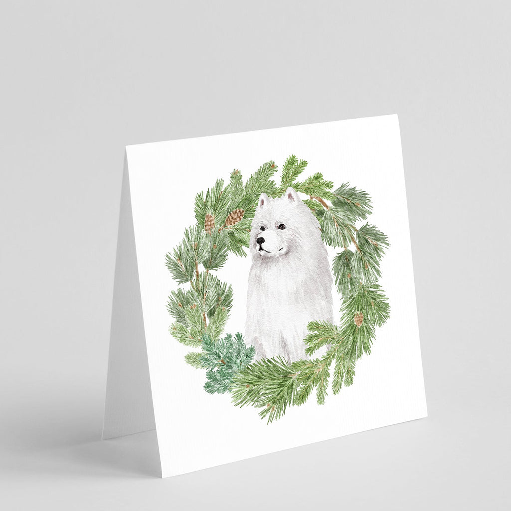 Samoyed Sitting Christmas Wreath Square Greeting Cards and Envelopes Pack of 8 Blank Cards with Envelopes Blank Thank You Note Greeting Cards Stationery