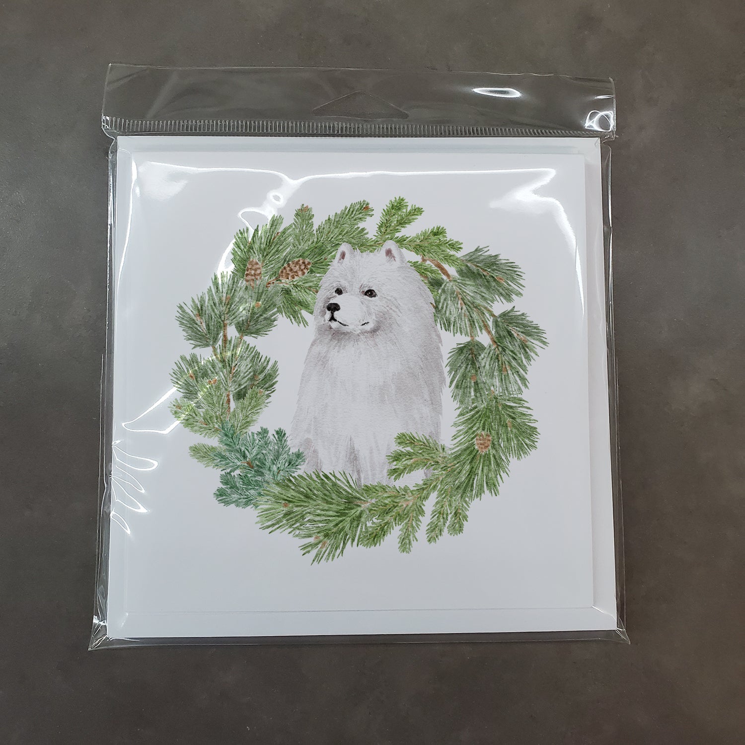 Samoyed Sitting Christmas Wreath Square Greeting Cards and Envelopes Pack of 8 Blank Cards with Envelopes Blank Thank You Note Greeting Cards Stationery