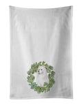 Samoyed Sitting Christmas Wreath Kitchen Towel Set of 2 White Dish Towels Decorative Bathroom Hand towel for Hand, Face, Hair, Yoga, Tea, Dishcloth, 19 X 28", White