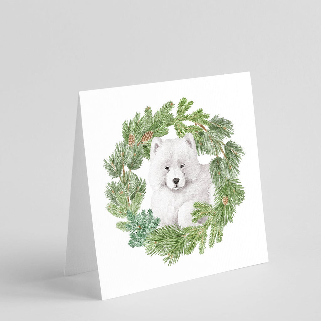 Samoyed Puppy Christmas Wreath Square Greeting Cards and Envelopes Pack of 8 Blank Cards with Envelopes Blank Thank You Note Greeting Cards Stationery