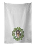Dachshund Black and Tan Longhaired  Christmas Wreath Kitchen Towel Set of 2 White Dish Towels Decorative Bathroom Hand towel for Hand, Face, Hair, Yoga, Tea, Dishcloth, 19 X 28", White