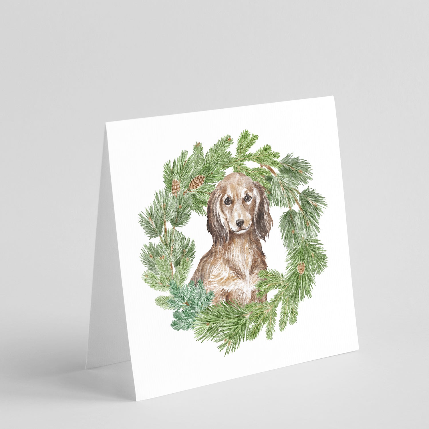 Dachshund Sable Longhaired Christmas Wreath Square Greeting Cards and Envelopes Pack of 8 Blank Cards with Envelopes Blank Thank You Note Greeting Cards Stationery