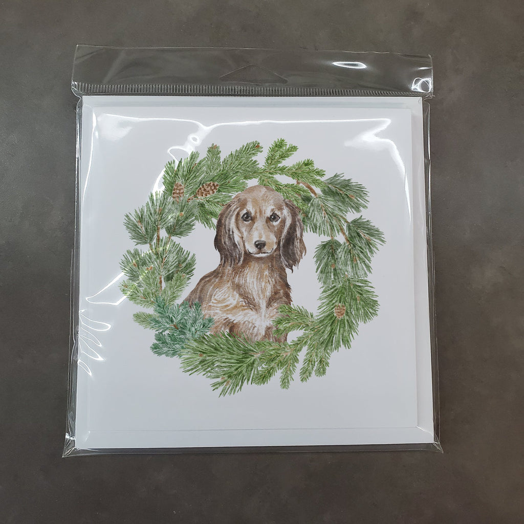 Dachshund Sable Longhaired Christmas Wreath Square Greeting Cards and Envelopes Pack of 8 Blank Cards with Envelopes Blank Thank You Note Greeting Cards Stationery