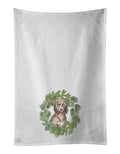 Dachshund Sable Longhaired Christmas Wreath Kitchen Towel Set of 2 White Dish Towels Decorative Bathroom Hand towel for Hand, Face, Hair, Yoga, Tea, Dishcloth, 19 X 28", White