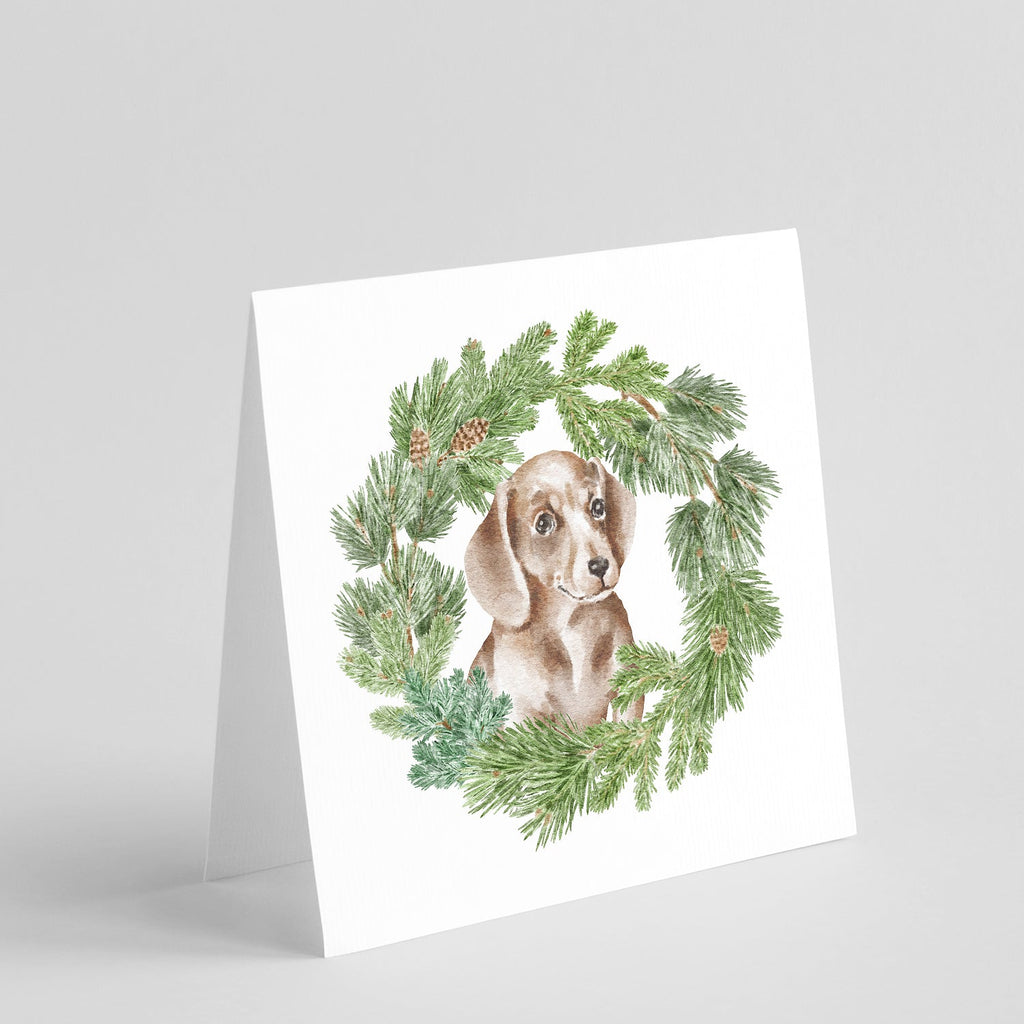Dachshund Red Puppy Christmas Wreath Square Greeting Cards and Envelopes Pack of 8 Blank Cards with Envelopes Blank Thank You Note Greeting Cards Stationery