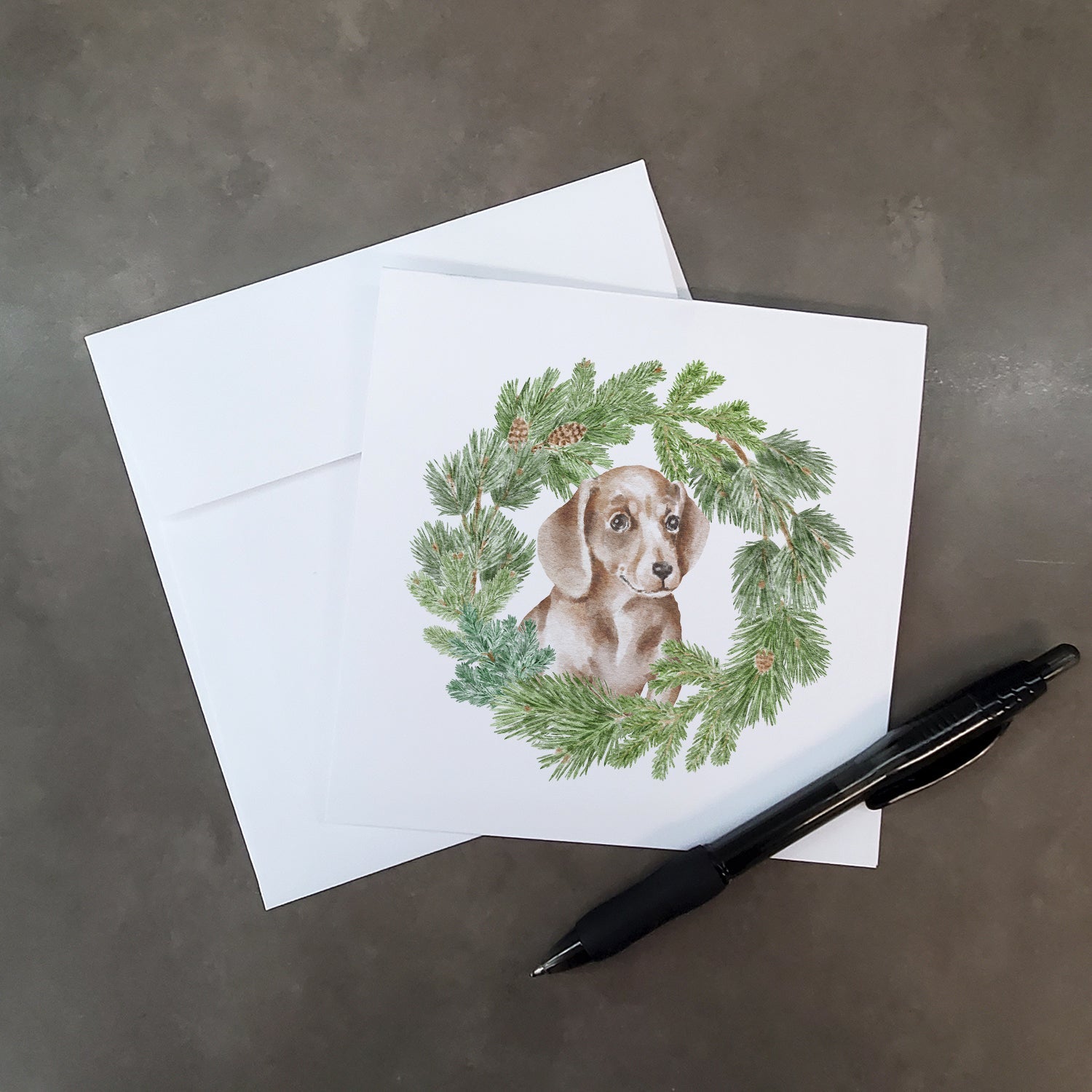Dachshund Red Puppy Christmas Wreath Square Greeting Cards and Envelopes Pack of 8 Blank Cards with Envelopes Blank Thank You Note Greeting Cards Stationery