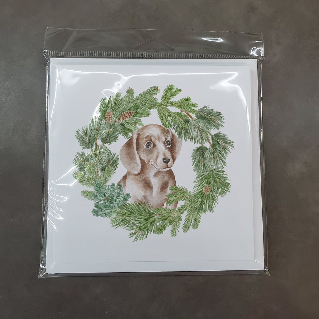 Dachshund Red Puppy Christmas Wreath Square Greeting Cards and Envelopes Pack of 8 Blank Cards with Envelopes Blank Thank You Note Greeting Cards Stationery