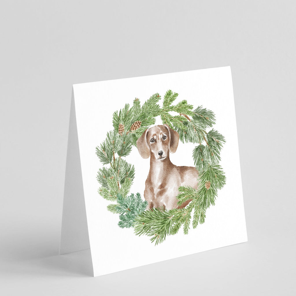 Dachshund Red Christmas Wreath Square Greeting Cards and Envelopes Pack of 8 Blank Cards with Envelopes Blank Thank You Note Greeting Cards Stationery