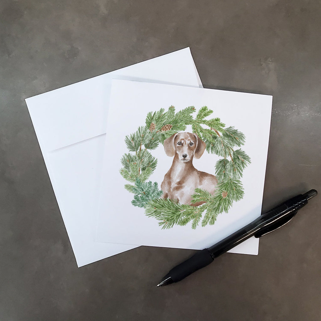 Dachshund Red Christmas Wreath Square Greeting Cards and Envelopes Pack of 8 Blank Cards with Envelopes Blank Thank You Note Greeting Cards Stationery