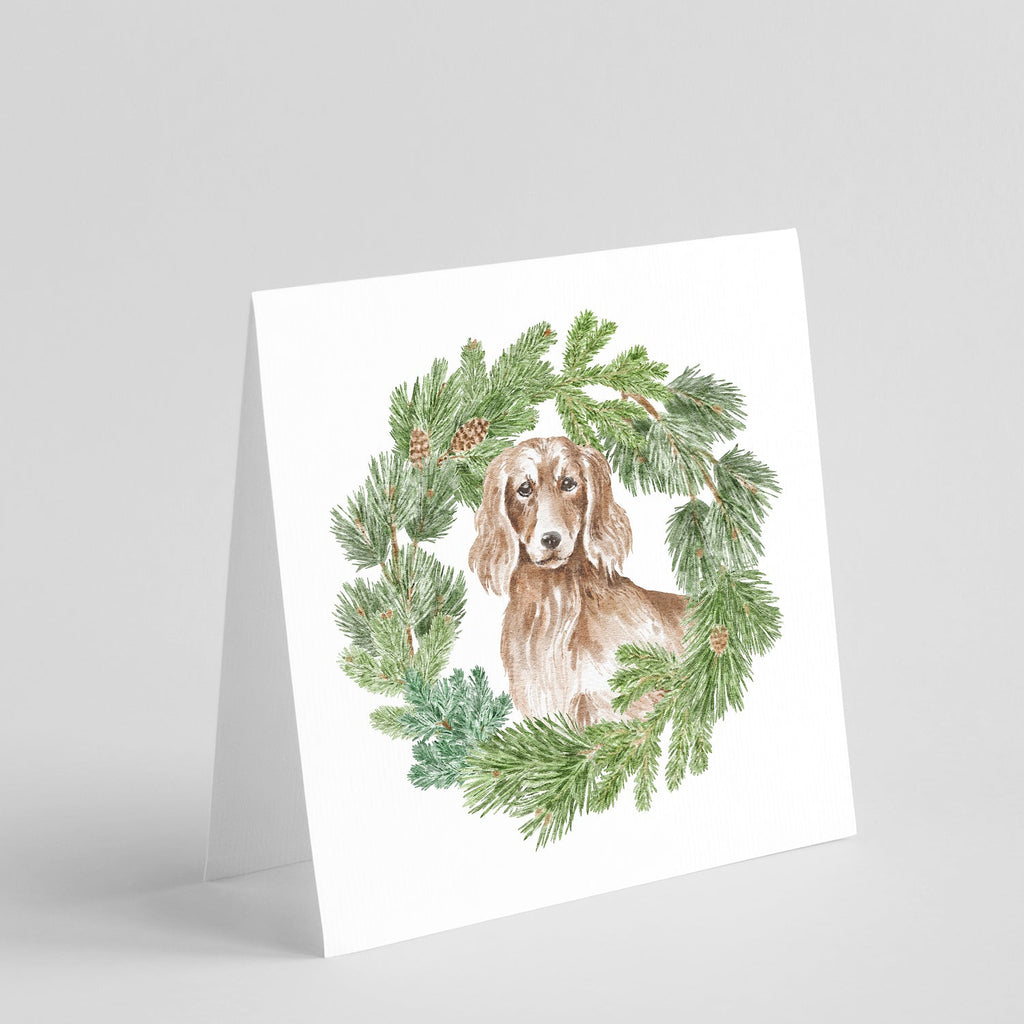Dachshund Red Longhaired Christmas Wreath Square Greeting Cards and Envelopes Pack of 8 Blank Cards with Envelopes Blank Thank You Note Greeting Cards Stationery