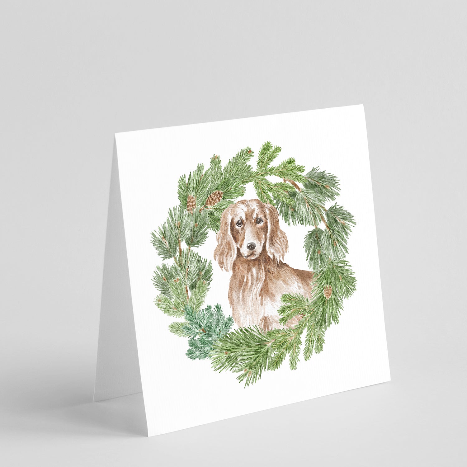 Dachshund Red Longhaired Christmas Wreath Square Greeting Cards and Envelopes Pack of 8 Blank Cards with Envelopes Blank Thank You Note Greeting Cards Stationery