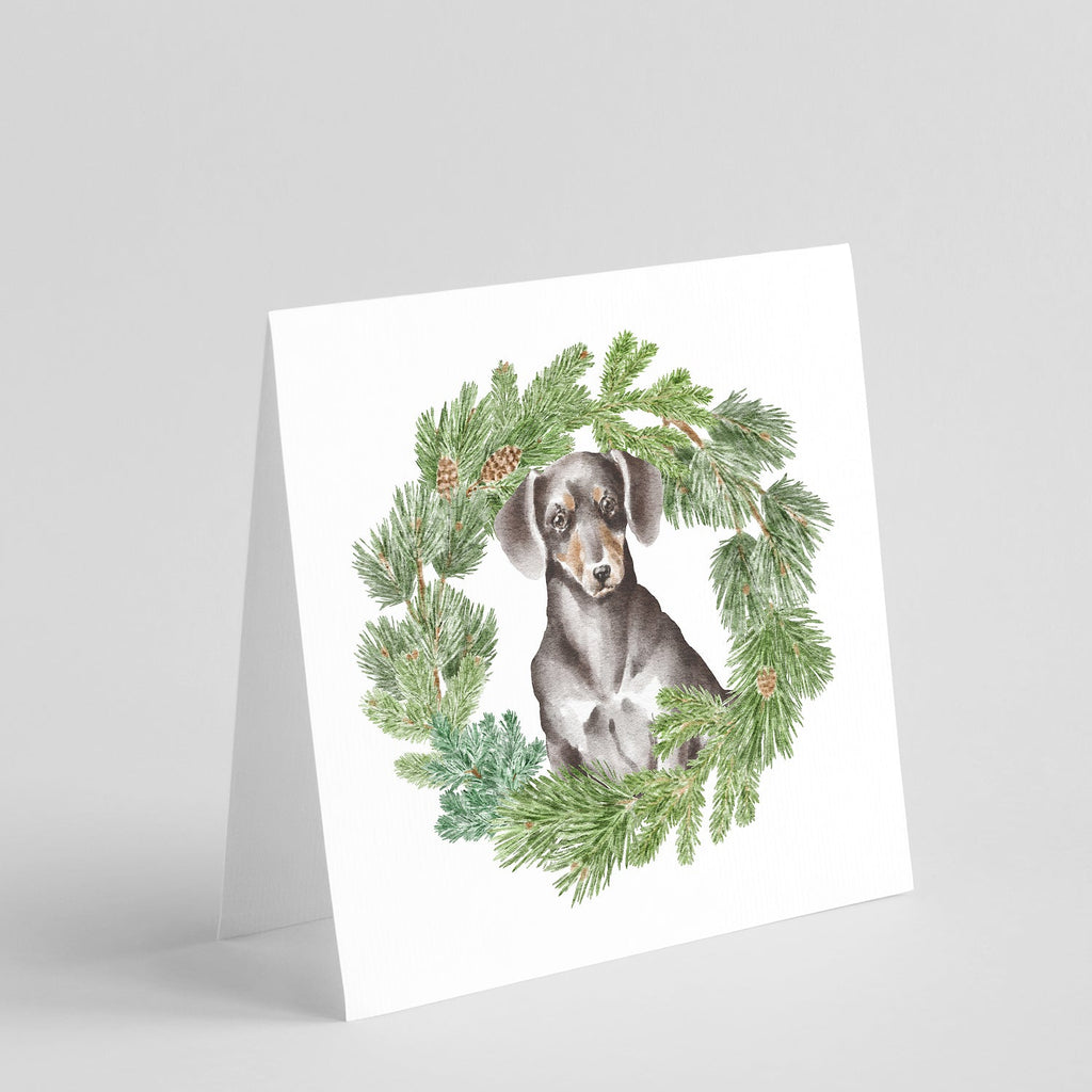 Dachshund Black and Tan Christmas Wreath Square Greeting Cards and Envelopes Pack of 8 Blank Cards with Envelopes Blank Thank You Note Greeting Cards Stationery