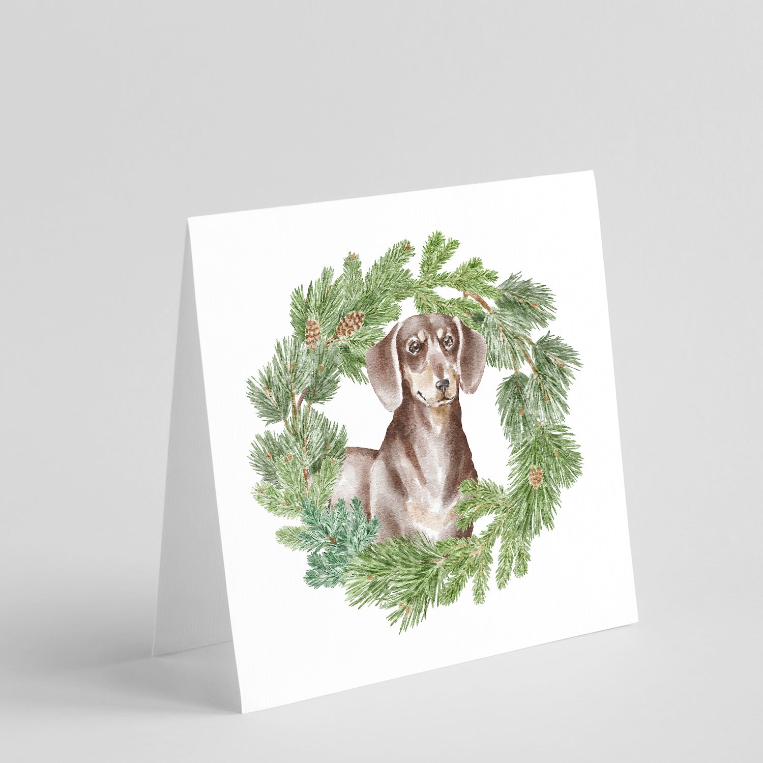 Dachshund Chocolate and Tan Christmas Wreath Square Greeting Cards and Envelopes Pack of 8 Blank Cards with Envelopes Blank Thank You Note Greeting Cards Stationery
