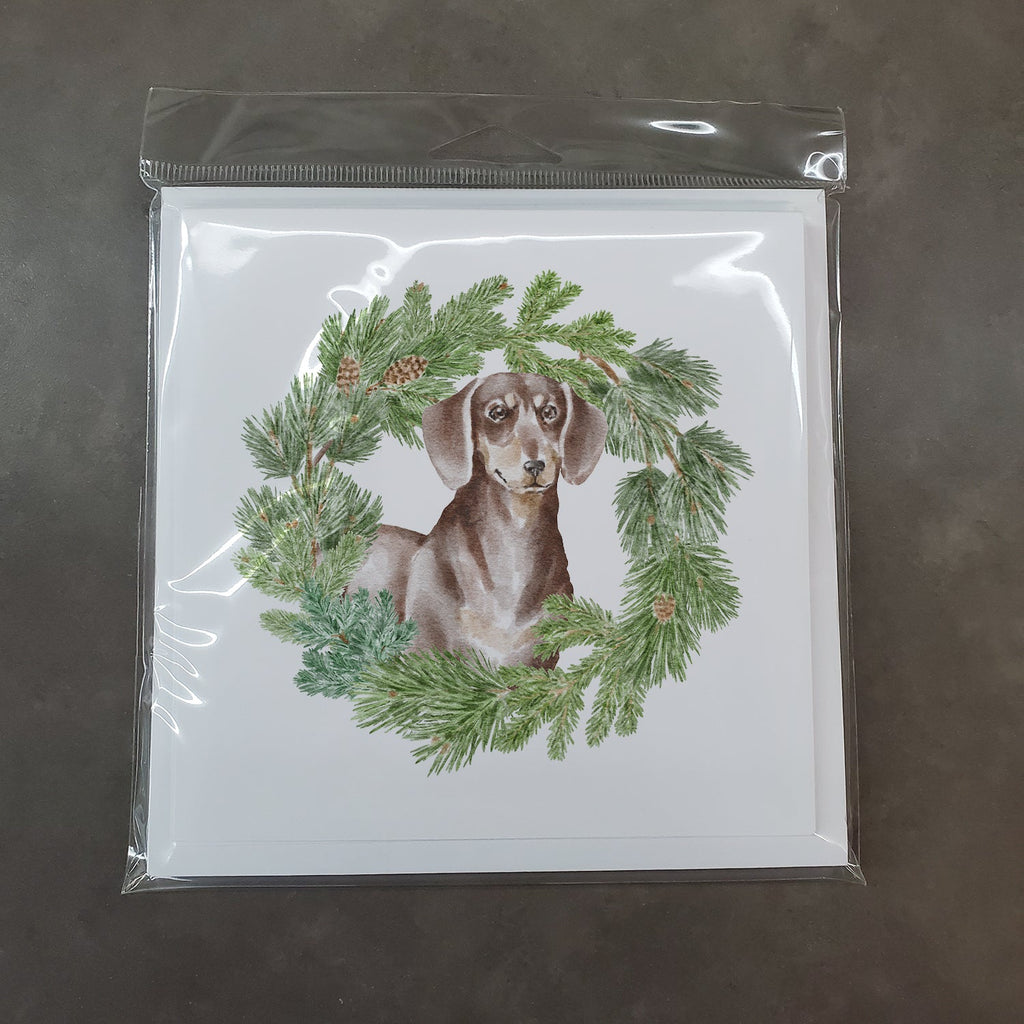 Dachshund Chocolate and Tan Christmas Wreath Square Greeting Cards and Envelopes Pack of 8 Blank Cards with Envelopes Blank Thank You Note Greeting Cards Stationery
